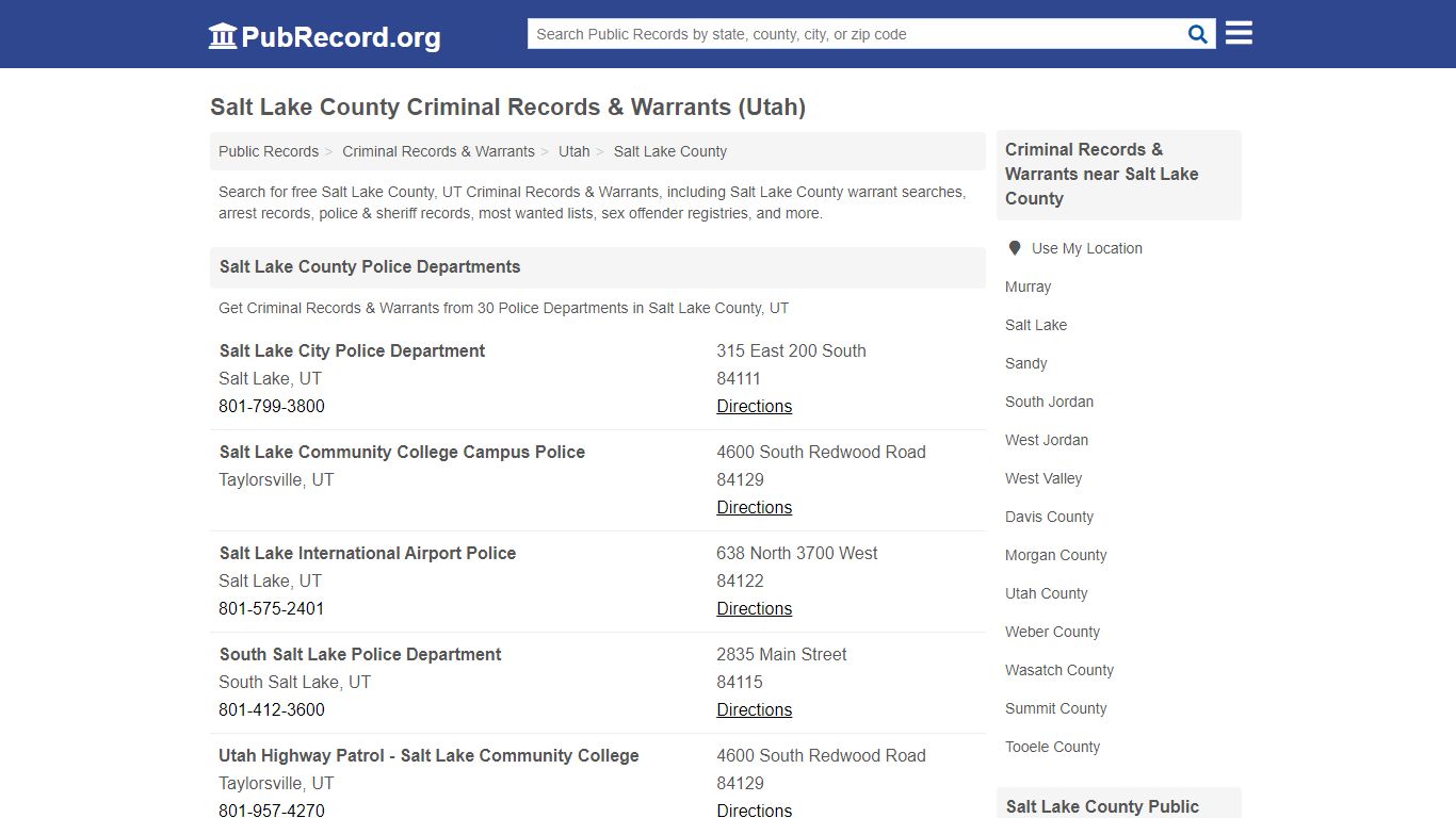 Salt Lake County Criminal Records & Warrants (Utah) - PubRecord.org